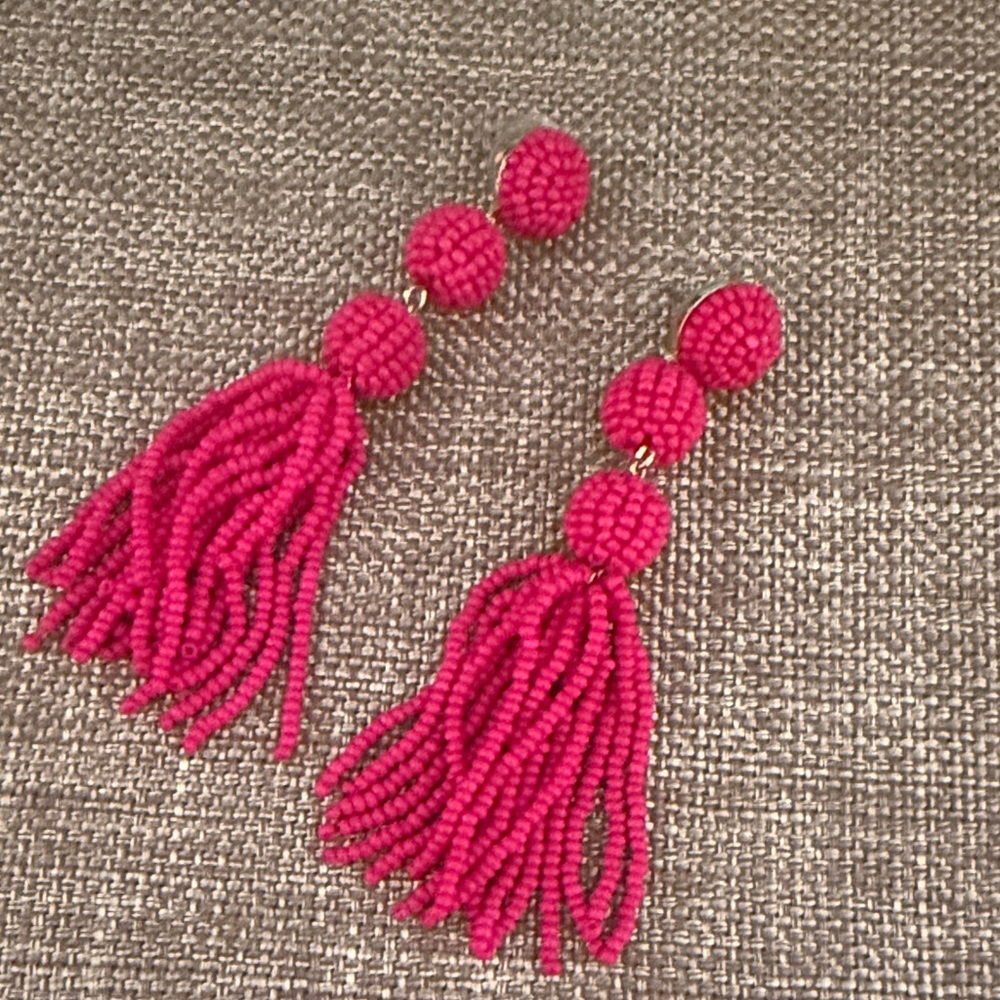 Pink Beaded Tassel Earrings
